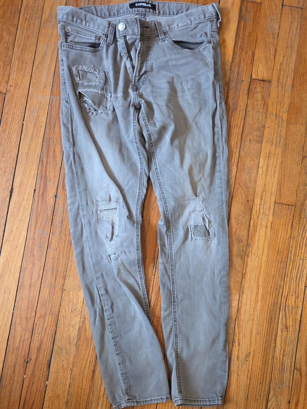 Express Men's Skinny Distressed Jeans - Gray